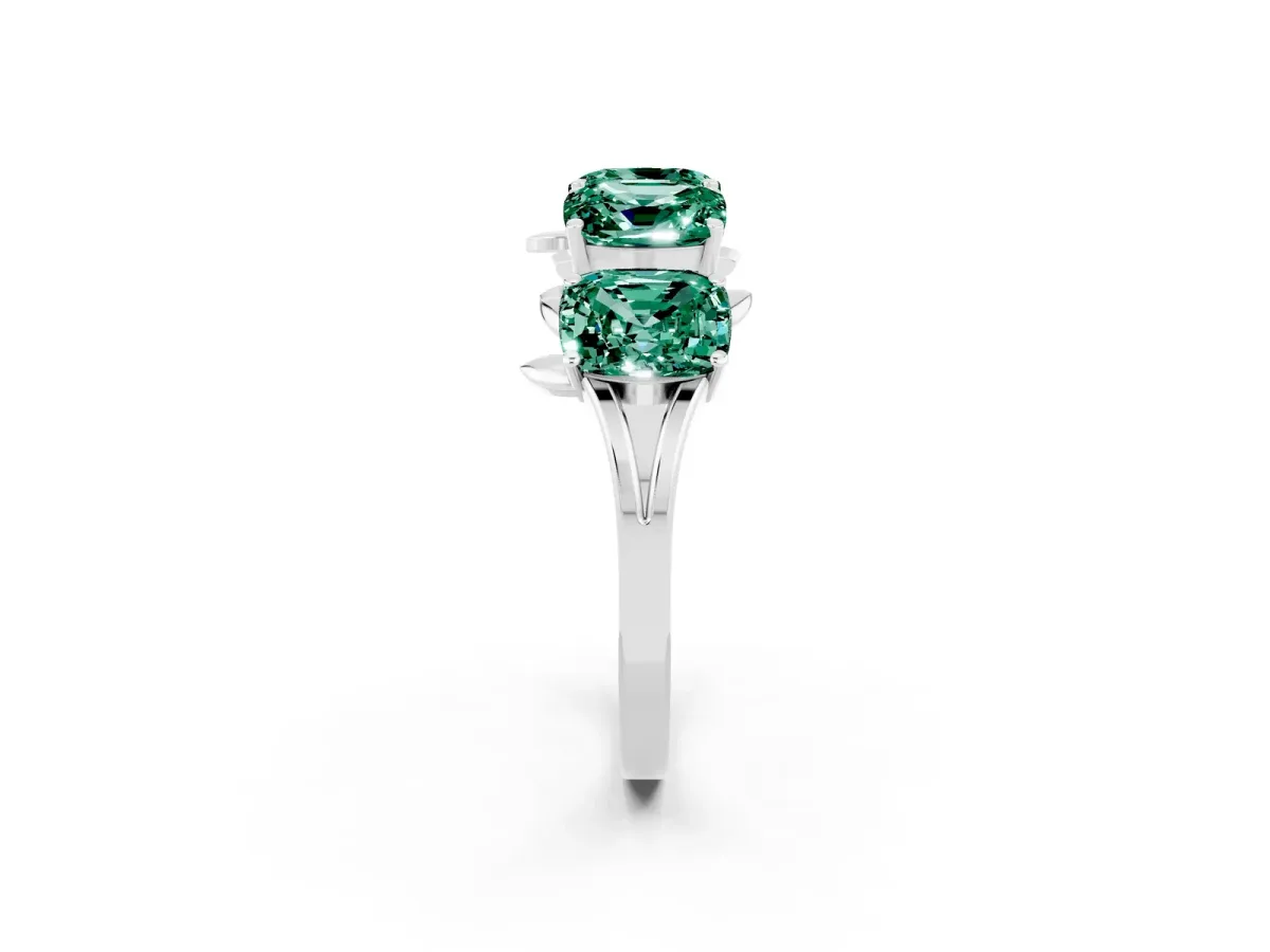 Four-Stone Elongated Cushion Green Sapphire Band with Nature-Inspired Prong Setting White gold