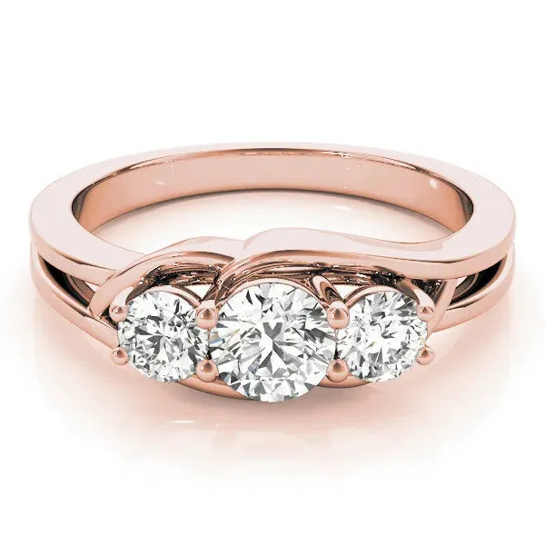 Three-Stone Round Cut Diamond Split Shank Prong Setting Ring Rose gold