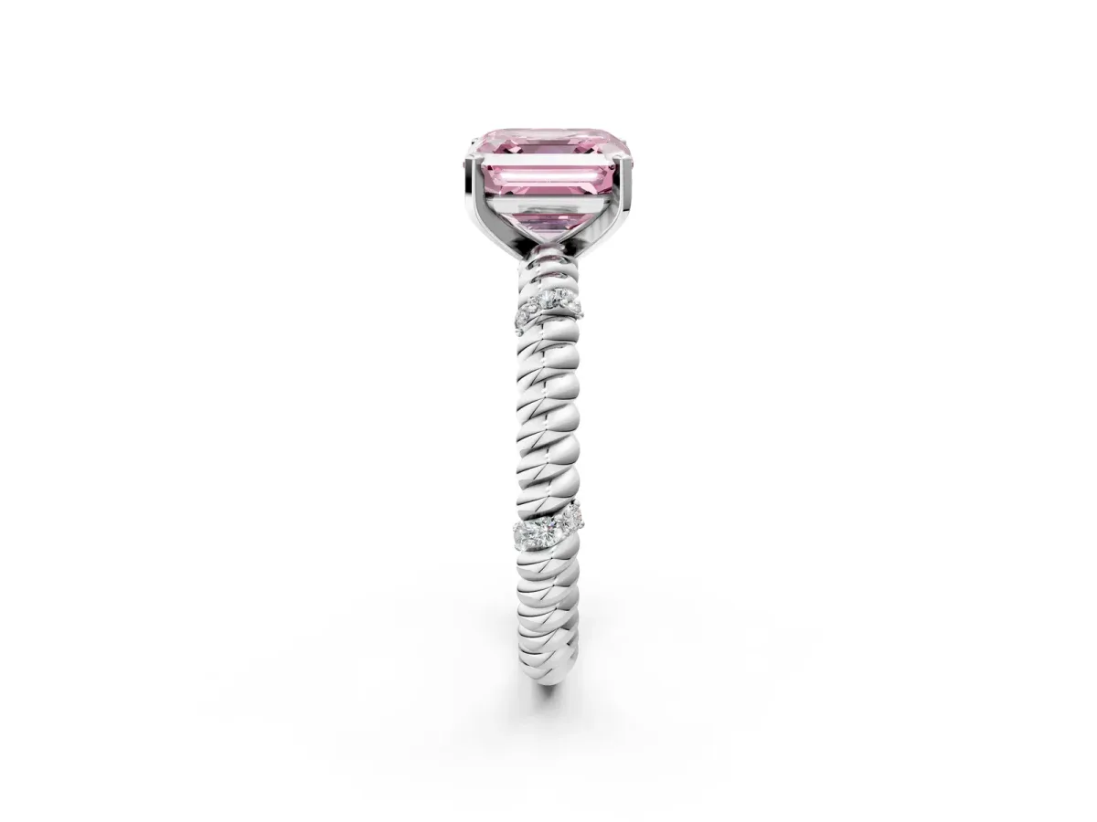 Fancy Pink Asscher Cut Solitaire Twisted Band Prong Set Engagement Ring Platinum