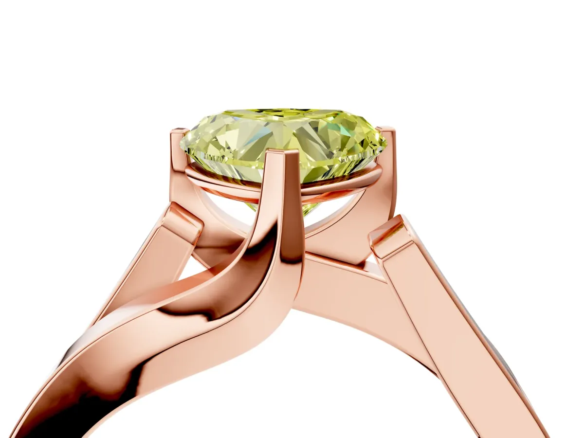 Fancy Yellow Modern Tension Set Heart Cut Diamond Solitaire Wide Band Ring Rose gold