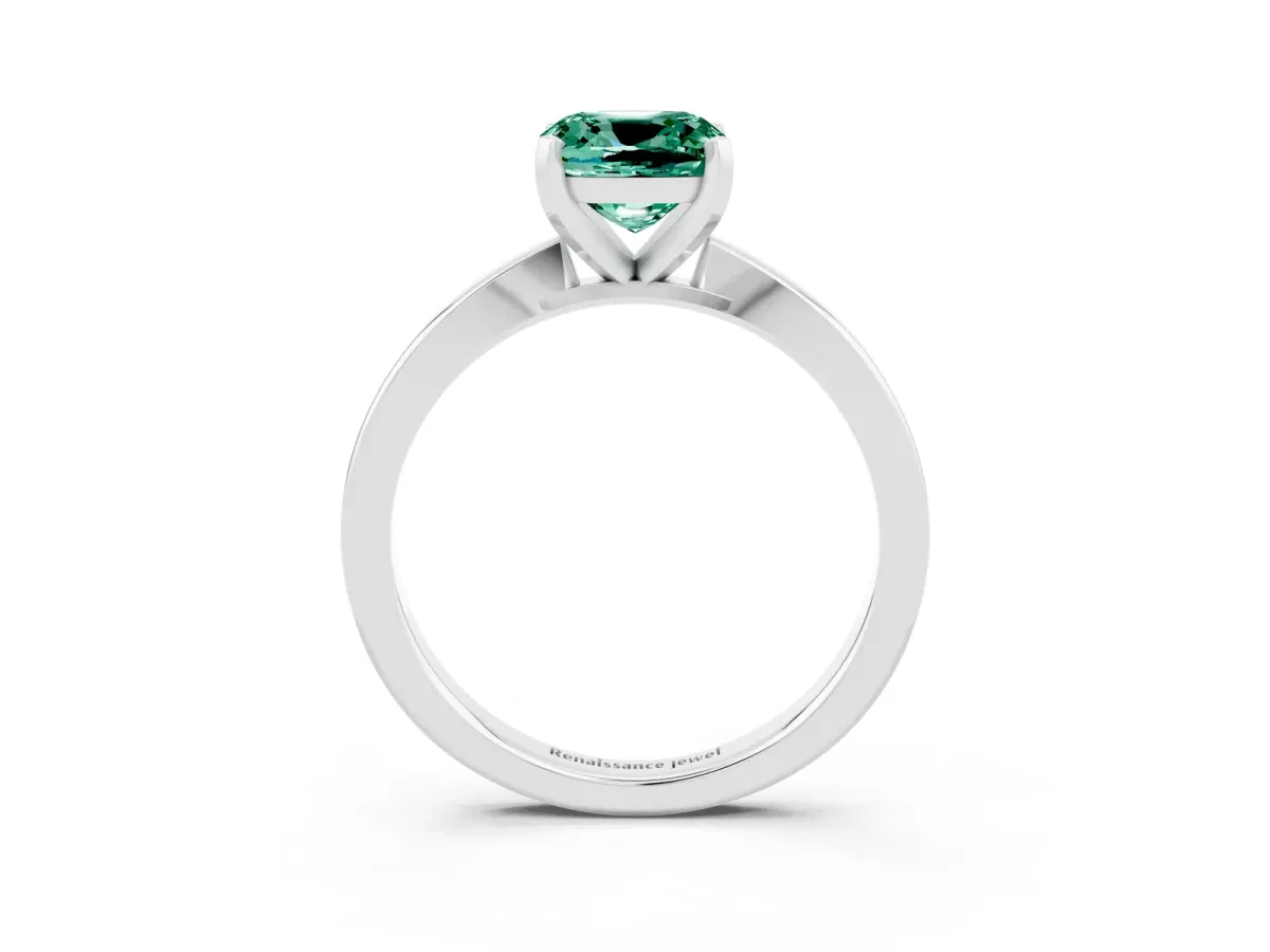 Cushion Cut Green Sapphire Solitaire Engagement Ring with Classic Band and Four-Prong Setting White gold
