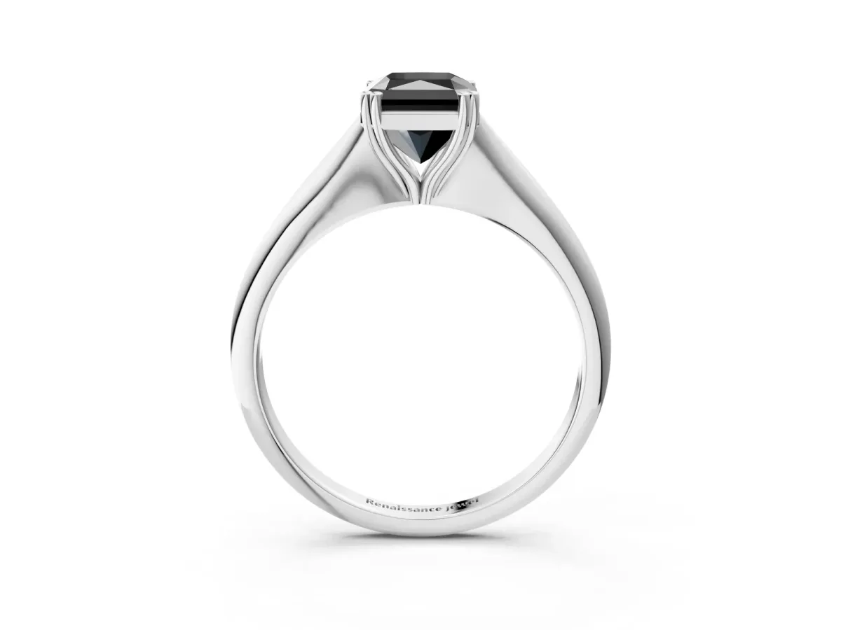 Fancy Black Radiant Cut Solitaire Diamond Ring with Six-Prong Setting and Classic Band Platinum