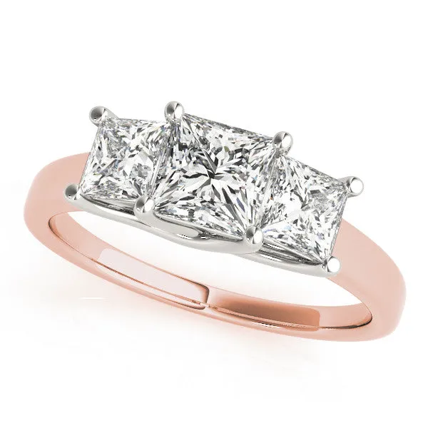 Three-Stone Emerald Cut Cut Solitaire Ring with Classic Prong Setting Rose gold