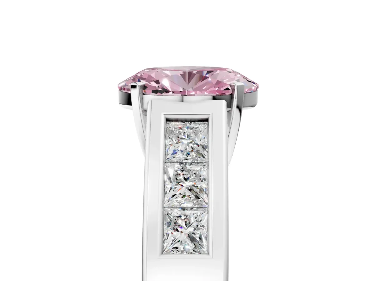 Fancy Pink Oval Cut Cut Channel Set Solitaire Ring with Four-Prong Setting White gold