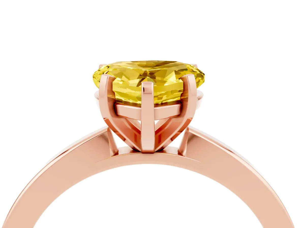 Heart Cut Yellow Sapphire Solitaire Engagement Ring with Classic Band and Four-Prong Setting Rose gold