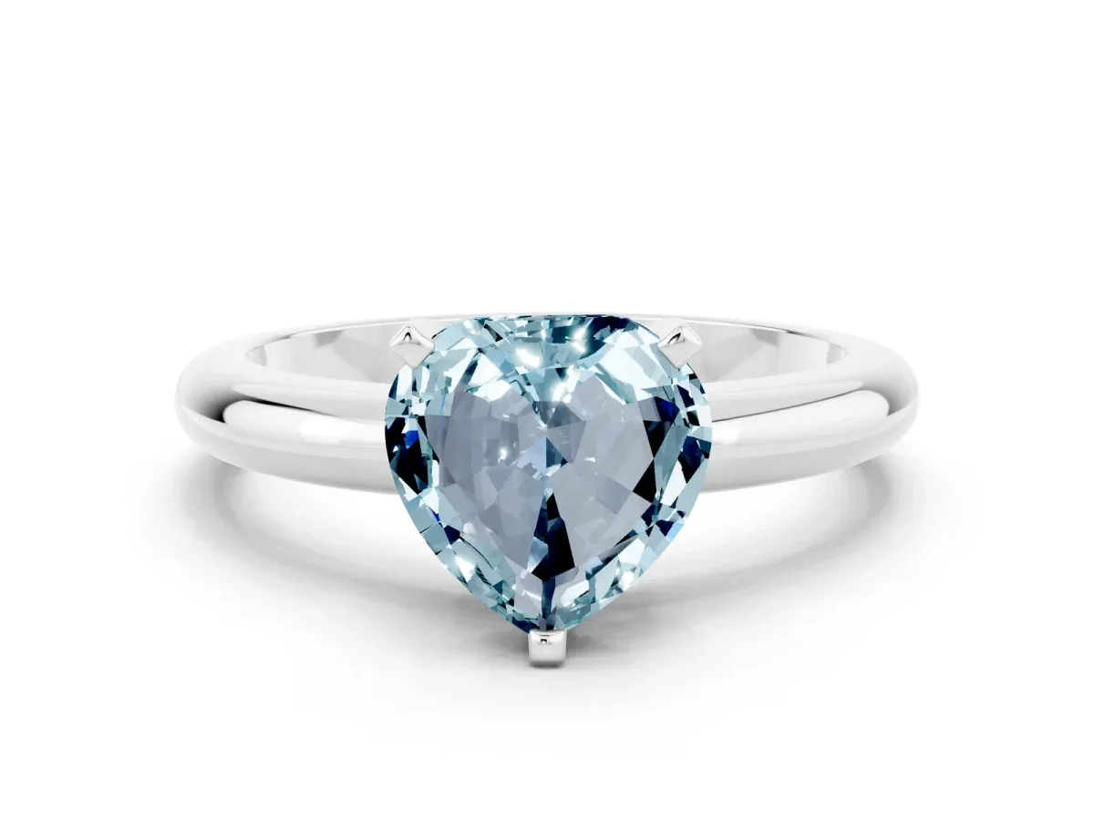 Heart Cut Aquamarine Solitaire Engagement Ring with Round Band and Four-Prong Setting White gold