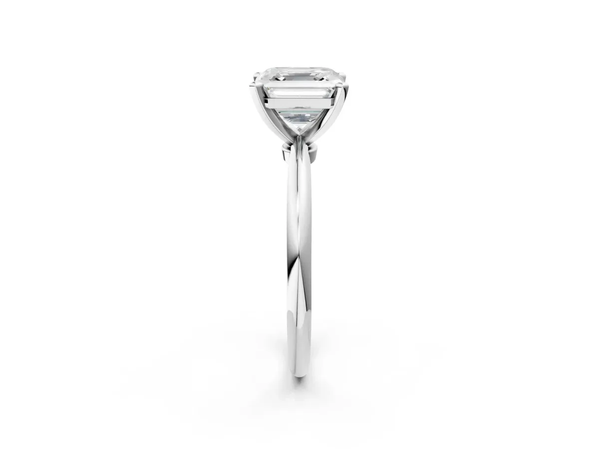 Asscher Cut Diamond Solitaire Ring with Six-Prong Setting and Classic Band Silver