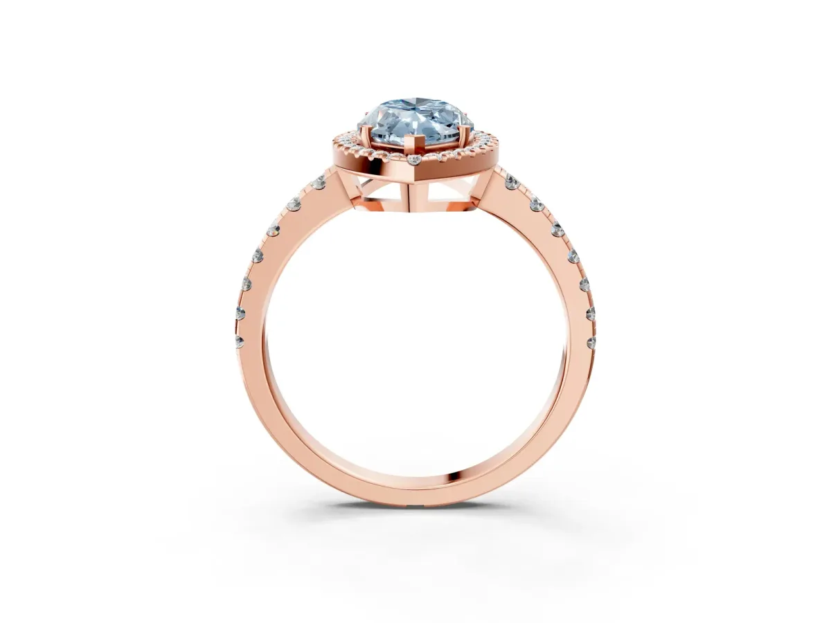 Fancy Blue Marquise Cut Diamond Halo Ring with Pavé Band and Four-Prong Setting Rose gold
