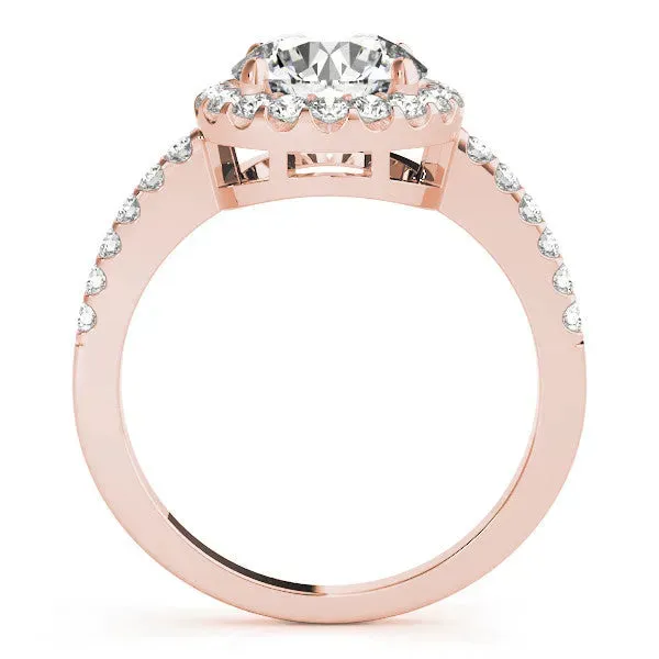 Marquise Cut Diamond Halo Ring with Pavé Band and Four-Prong Setting Rose gold