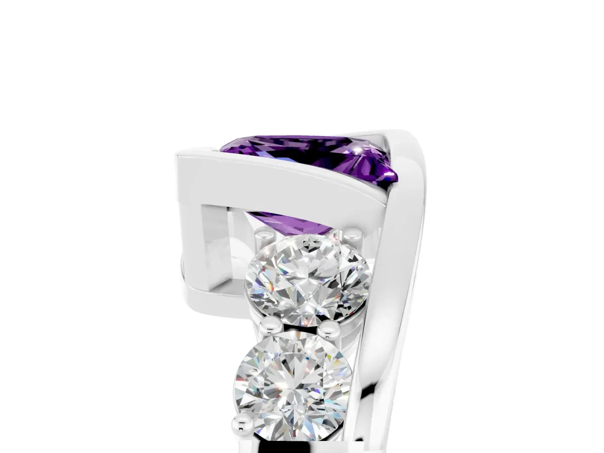 Bezel Set Princess Cut Amethyst Bypass Ring with Round Accents Silver
