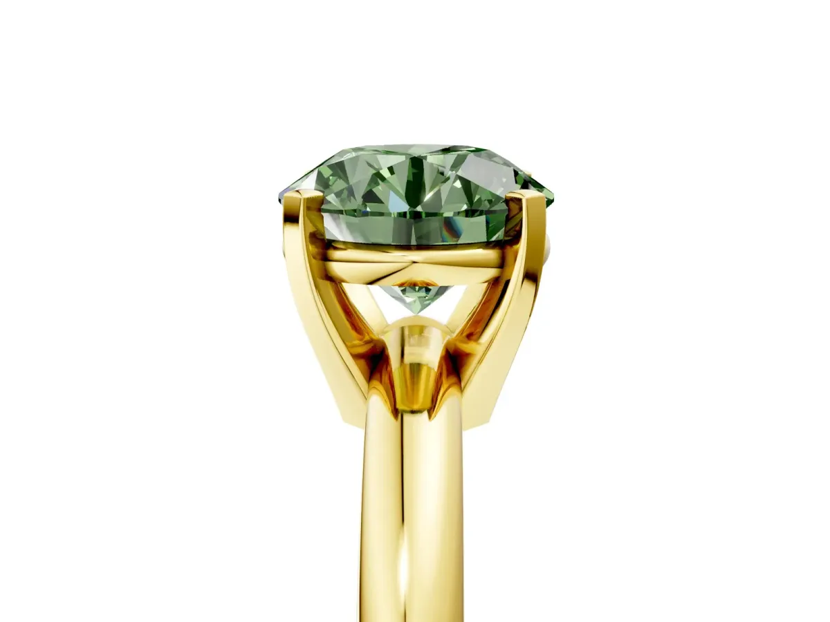 Fancy Green Round Cut Diamond Solitaire Engagement Ring with Round Band and Four-Prong Setting Yellow gold