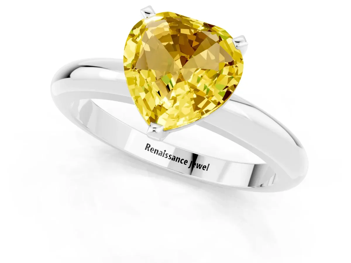 Heart Cut Yellow Sapphire Solitaire Engagement Ring with Round Band and Four-Prong Setting White gold