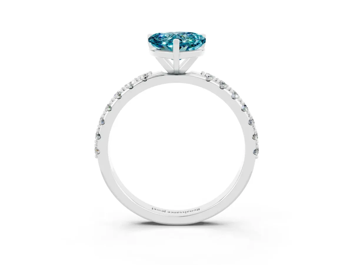 Heart Cut Blue Topaz Solitaire Pavé Band with Four-Prong Setting Platinum