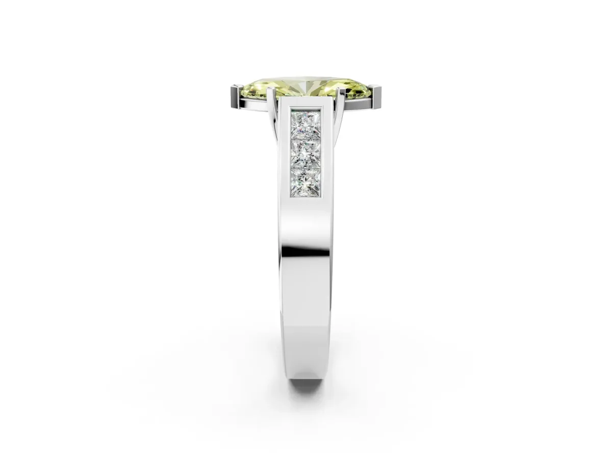 Fancy Yellow Marquise Cut Cut Channel Set Solitaire Ring with Four-Prong Setting Silver