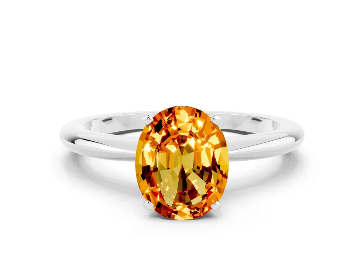 Oval Cut Citrine Solitaire Ring with Six-Prong Setting and Classic Band Silver