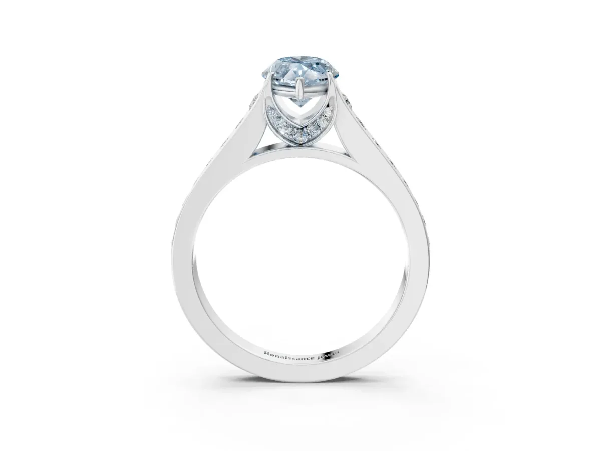 Fancy Blue Marquise Cut Brilliant Cut Diamond Engagement Ring with Pavé Band and Four-Prong Setting Platinum