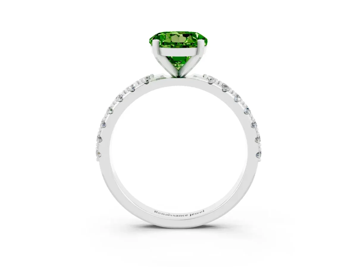 Round Cut Peridot Solitaire Pavé Band with Four-Prong Setting White gold