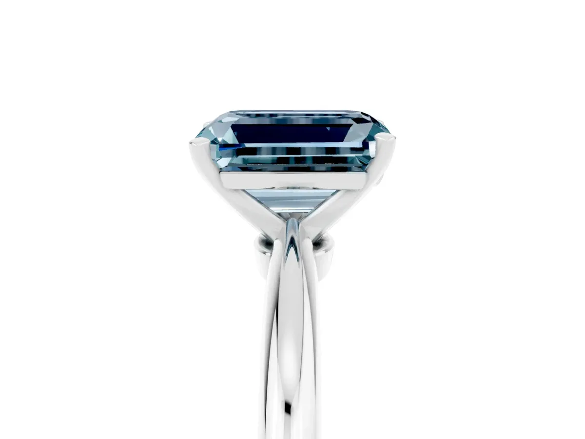 Emerald Cut Aquamarine Solitaire Ring with Six-Prong Setting and Classic Band Silver