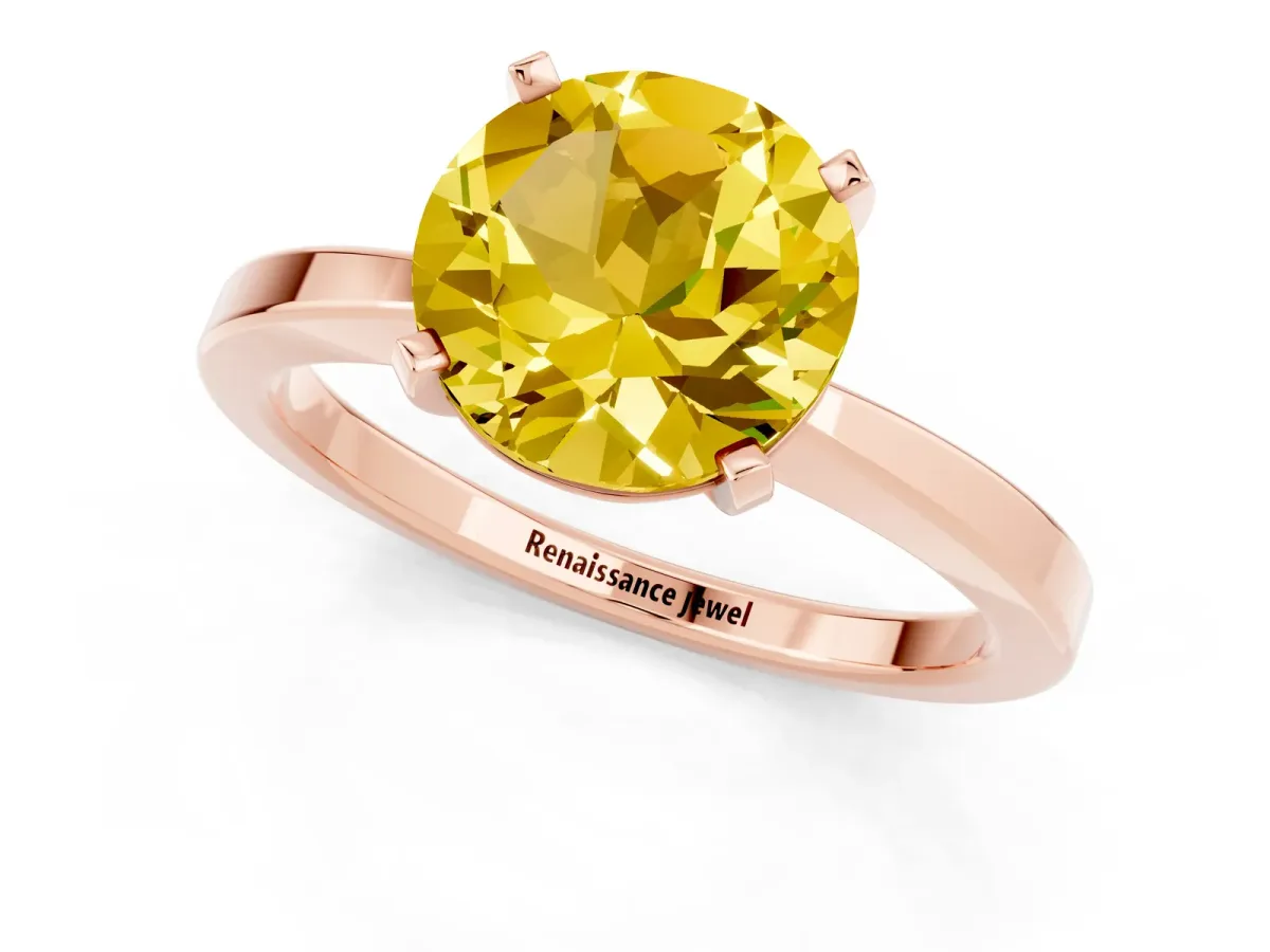 Round Cut Yellow Sapphire Solitaire Engagement Ring with Classic Band and Four-Prong Setting Rose gold