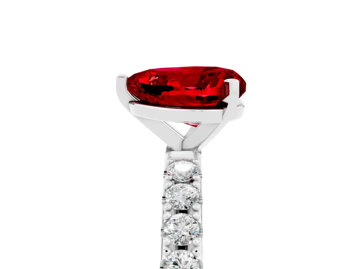 Heart Cut Ruby Solitaire Pavé Band with Four-Prong Setting Silver