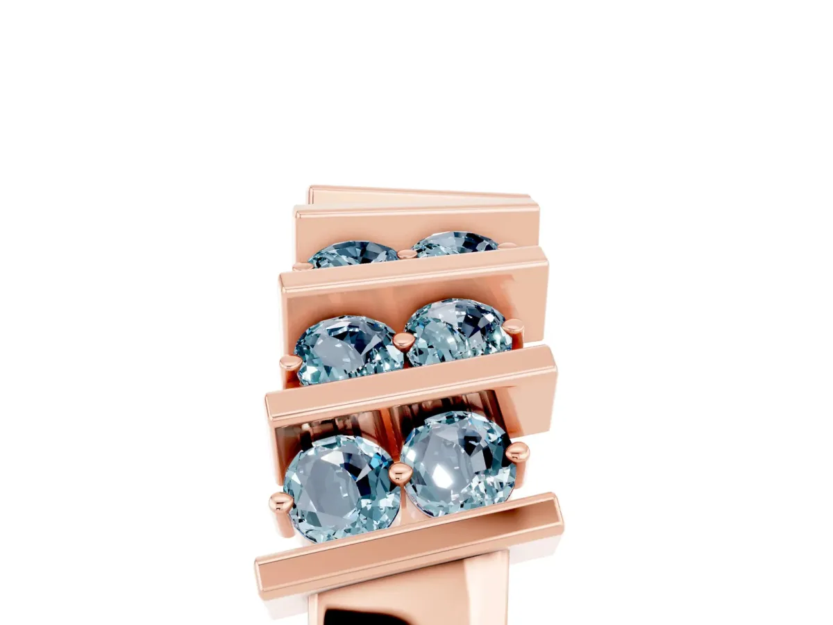 Channel Set Round Aquamarine Anniversary Band with Vertical Prongs Rose gold
