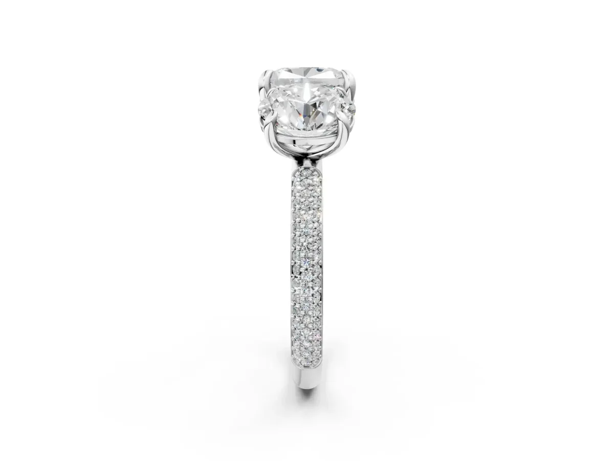 Round and Cushion Toi Moi Ring with Prong Setting and Micro Pave Band Silver