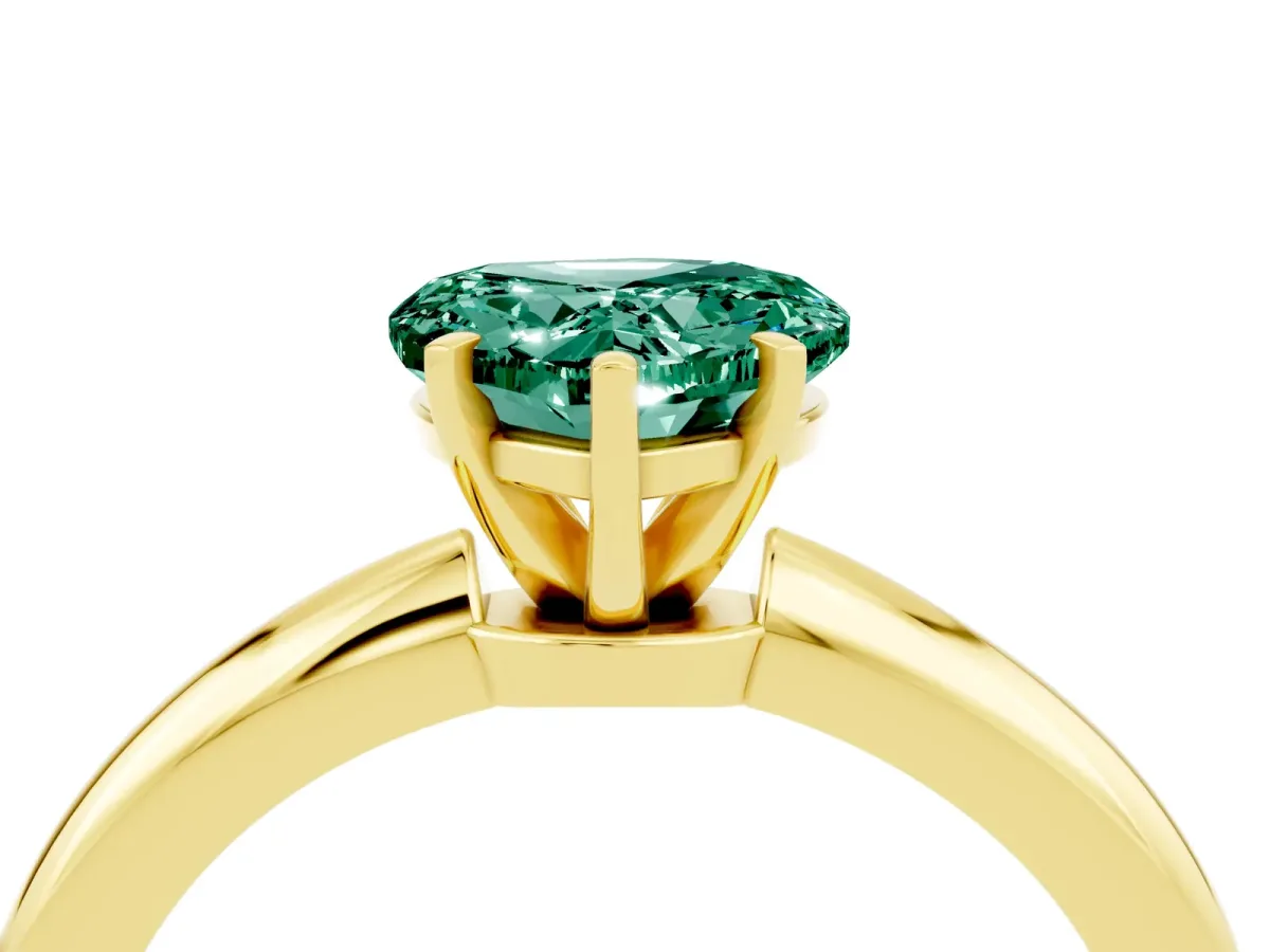 Heart Cut Green Sapphire Solitaire Ring with Six-Prong Setting and Classic Band Yellow gold