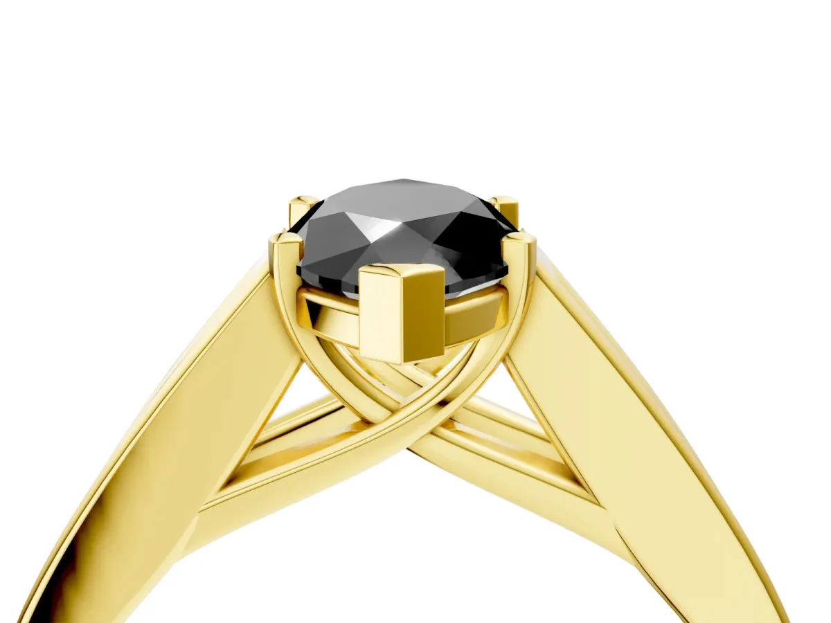 Fancy Black Marquise Cut Cut Channel Set Solitaire Ring with Four-Prong Setting Yellow gold
