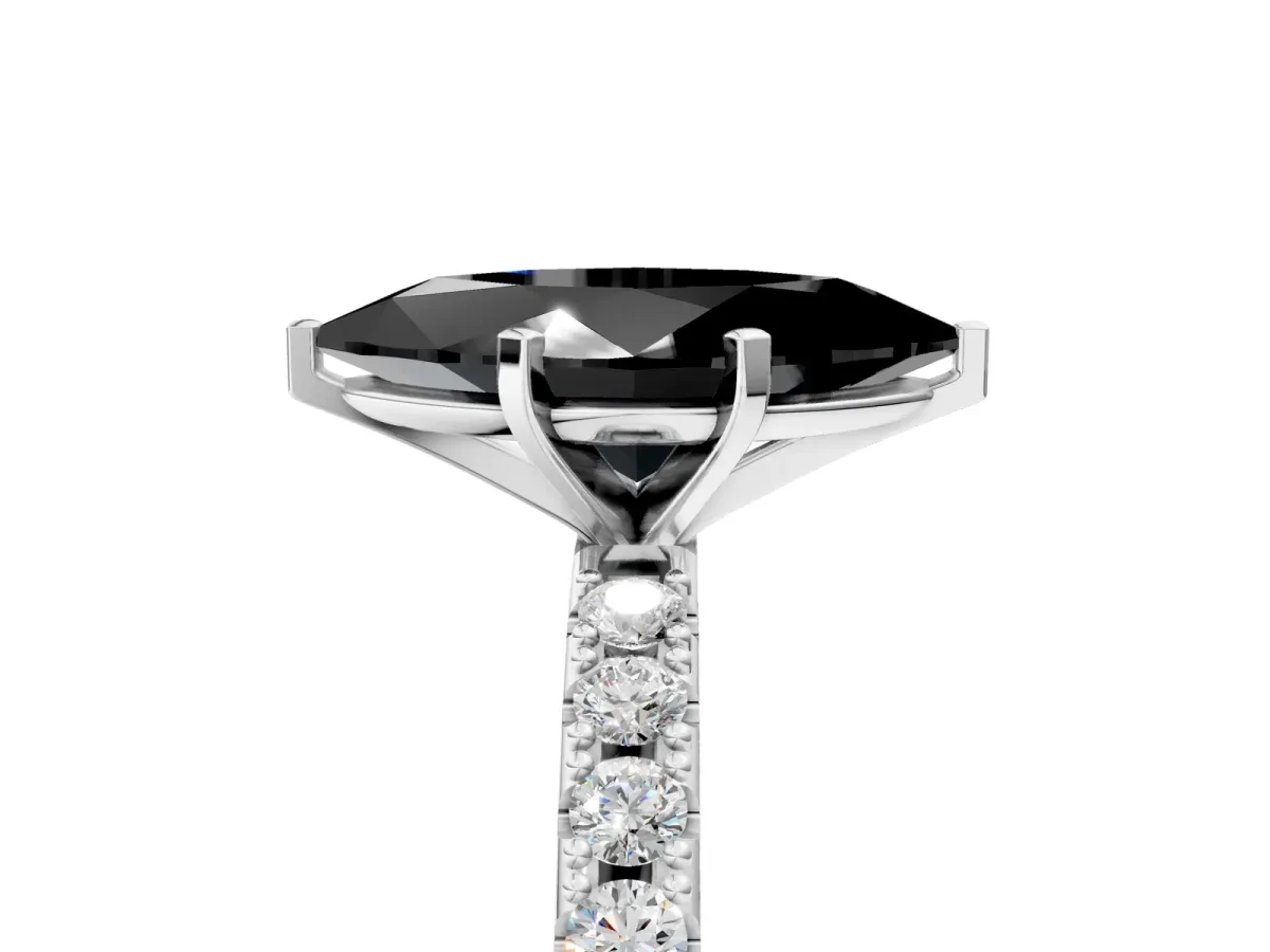 Fancy Black Marquise Cut Diamond Solitaire Pavé Band with Four-Prong Setting Platinum