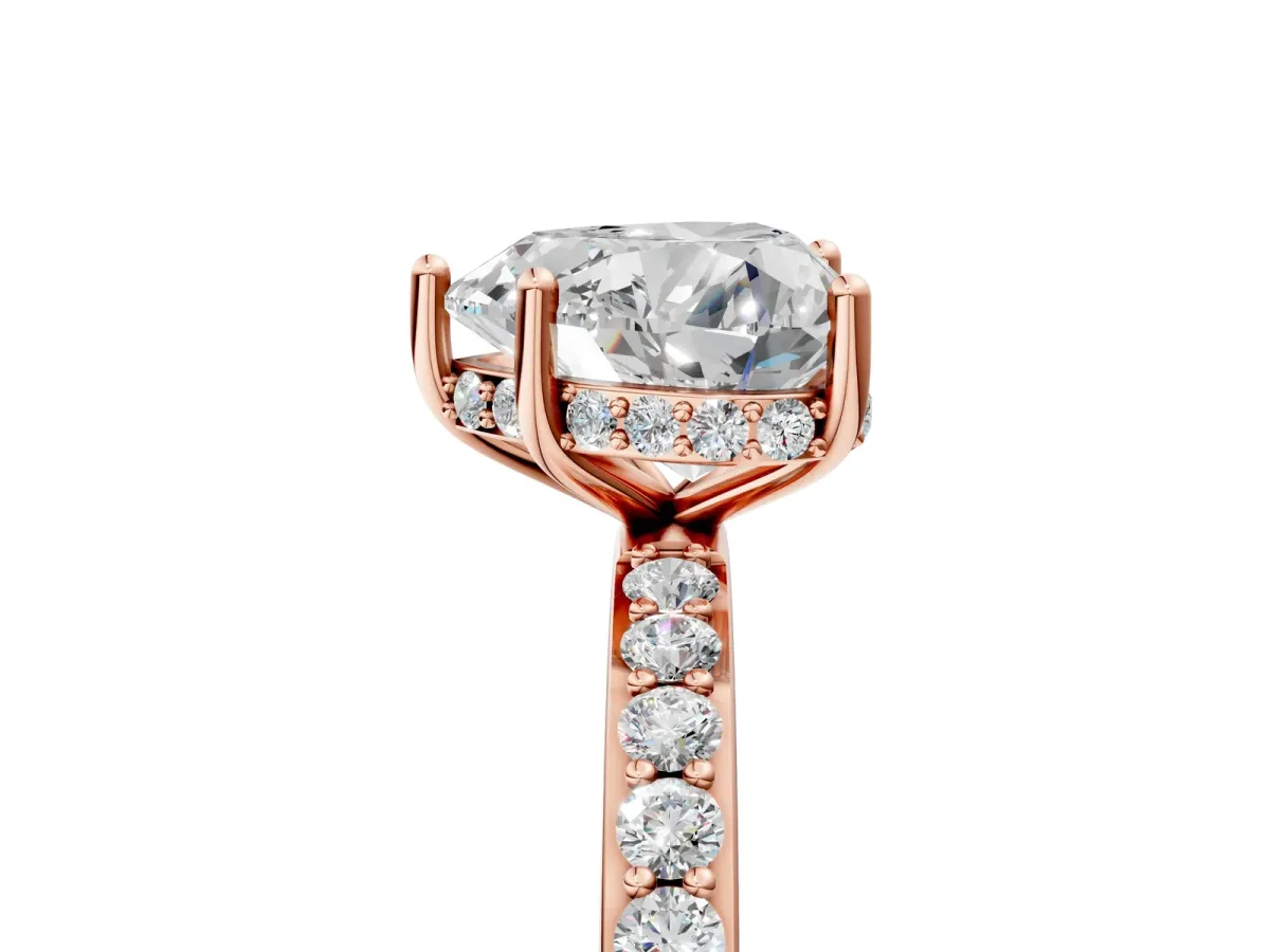 Heart Cut Diamond Solitaire Ring with Pavé Band and Hidden Halo Rose gold