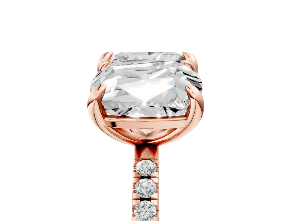 Cushion and Princess Toi Moi Ring with Prong Setting and Pave Band Rose gold