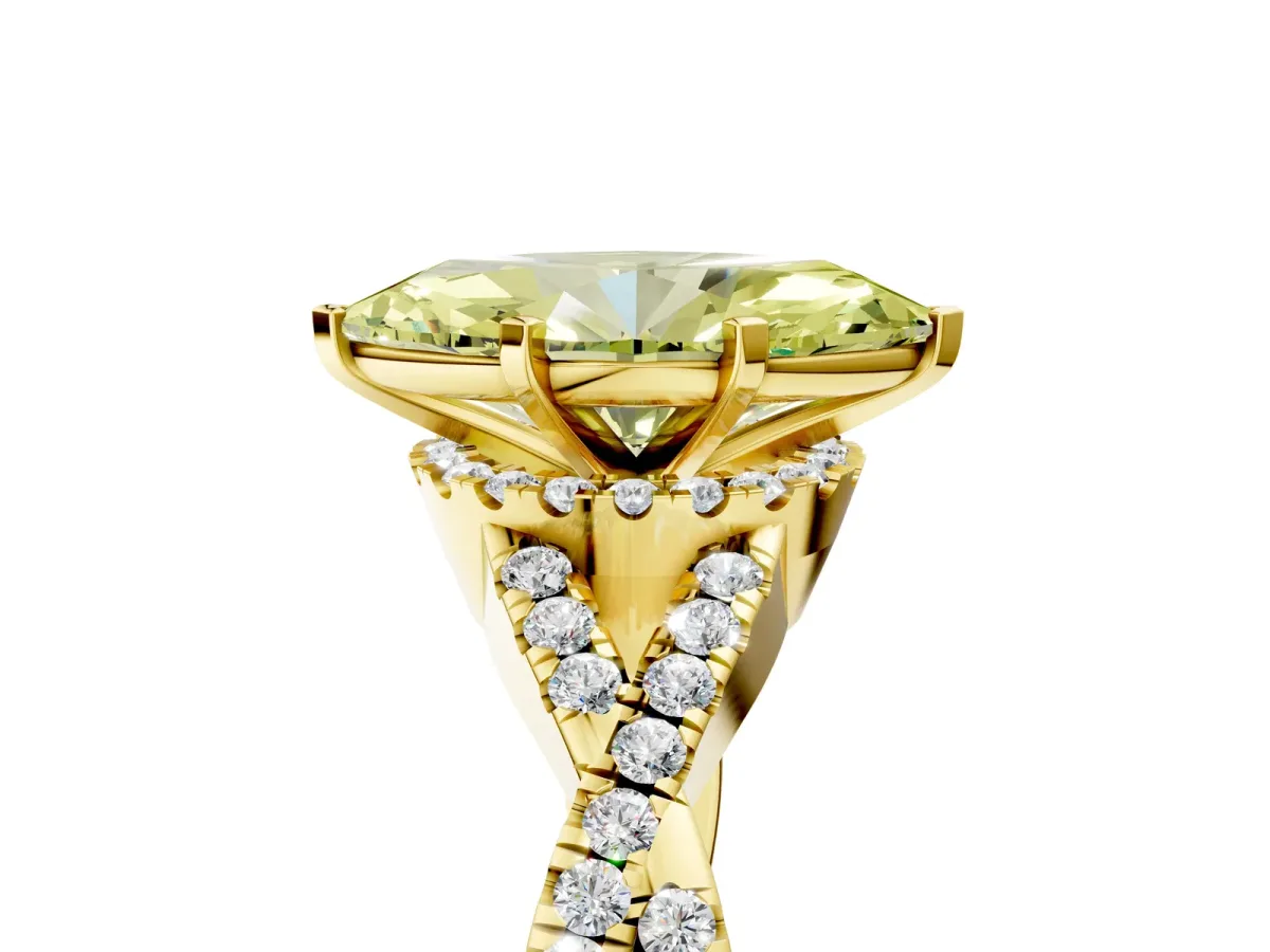 Fancy Yellow Marquise Cut Diamond Halo Twist Band Solitaire Prong Setting Ring Yellow gold