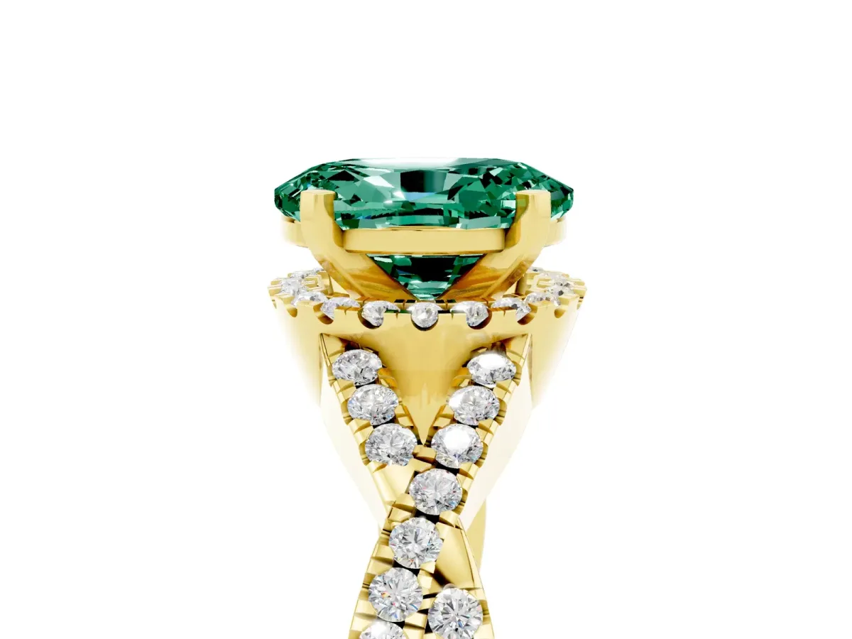 Oval Cut Green Sapphire Halo Twist Band Solitaire Prong Setting Ring Yellow gold