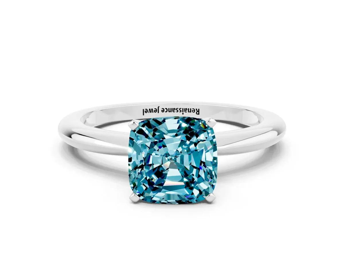 Cushion Cut Blue Topaz Solitaire Ring with Six-Prong Setting and Classic Band Silver