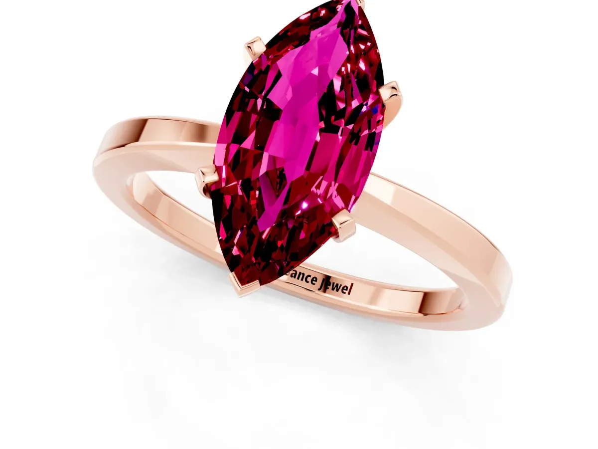 Marquise Cut Garnet Solitaire Engagement Ring with Classic Band and Four-Prong Setting Rose gold