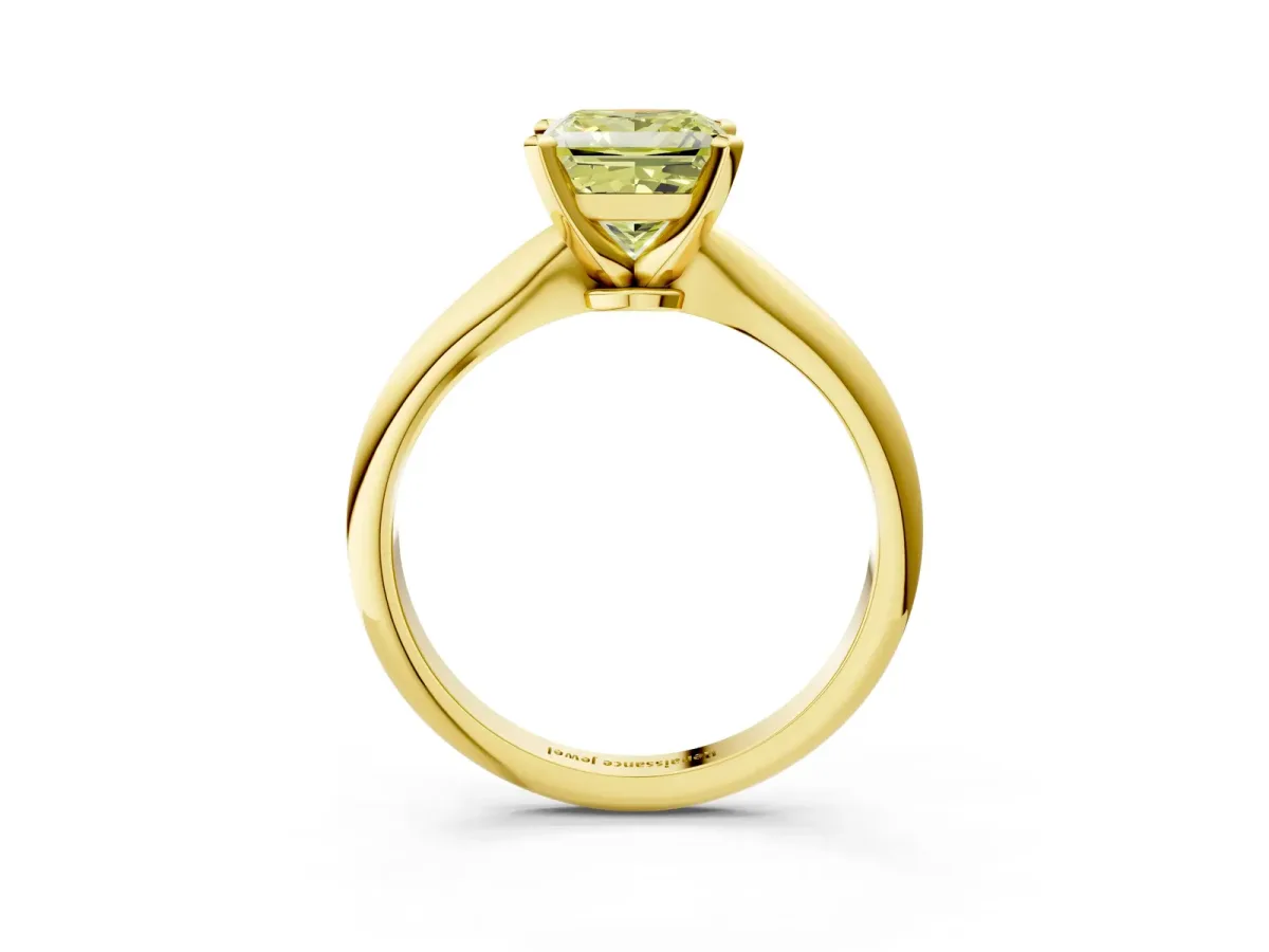 Fancy Yellow Princess Cut Diamond Solitaire Engagement Ring with Classic Band and Four-Prong Setting Yellow gold