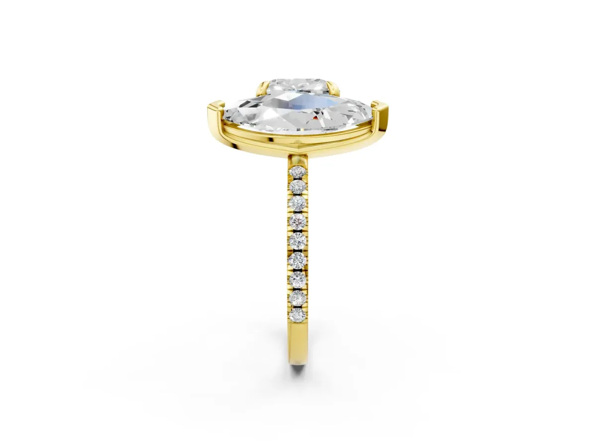 Cushion and Marquise Toi Moi Ring with Prong Setting and Pave Band Yellow gold