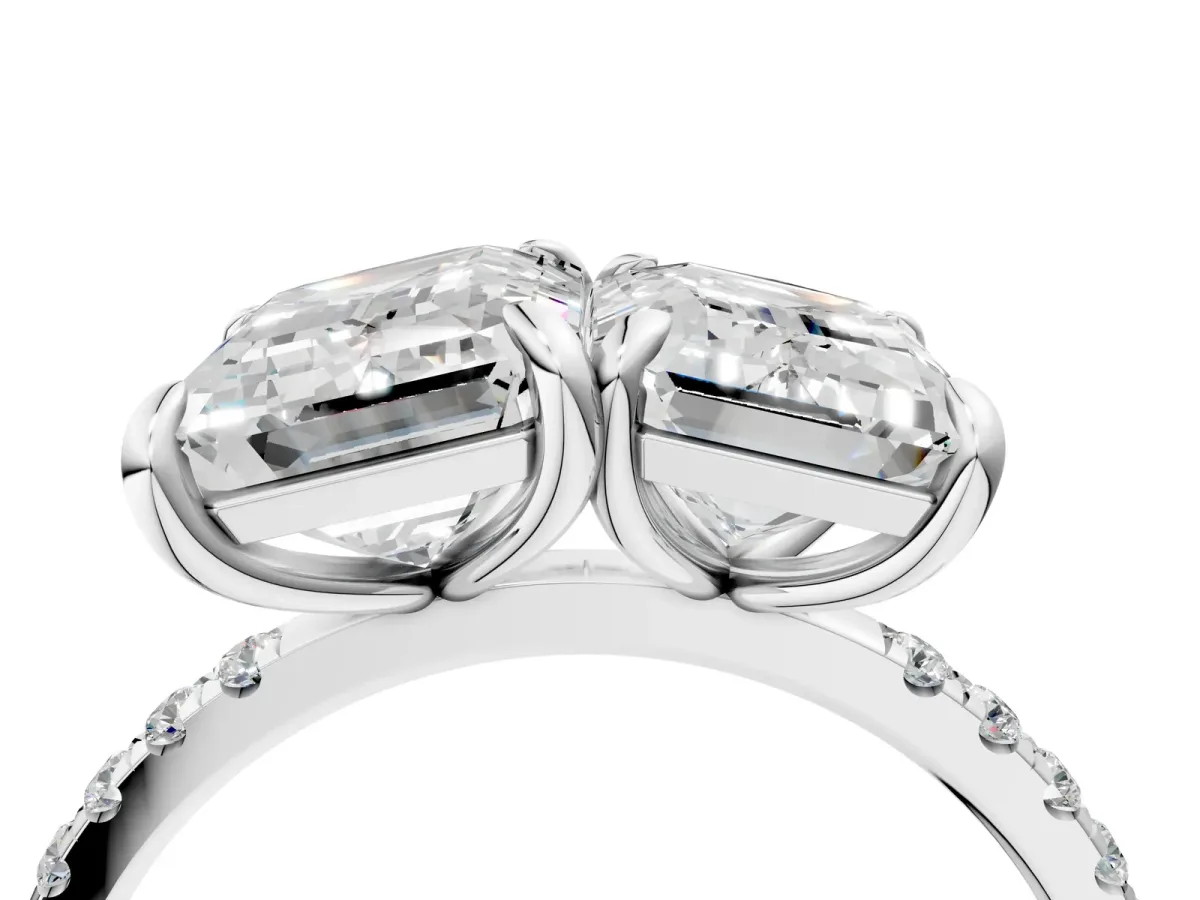 Emerald and Radiant Toi Moi Ring with Prong Setting and Micro Pave Band Silver