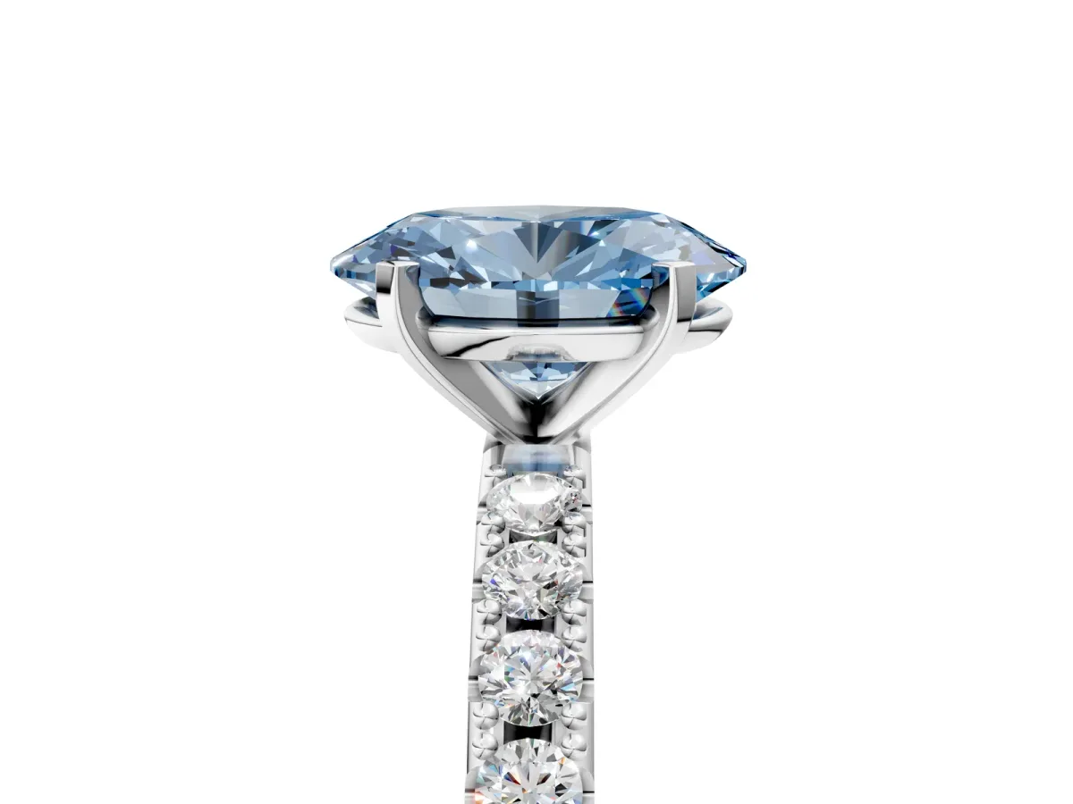 Fancy Blue Oval Cut Diamond Solitaire Pavé Band with Four-Prong Setting White gold