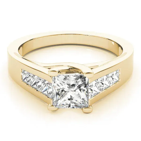 Emerald Cut Cut Channel Set Solitaire Ring with Four-Prong Setting Yellow gold