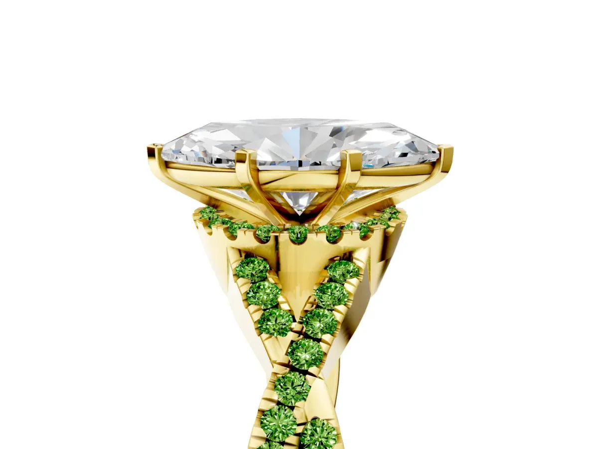 Marquise Cut Diamond Peridot Halo Twist Band Solitaire Prong Setting Ring Yellow gold