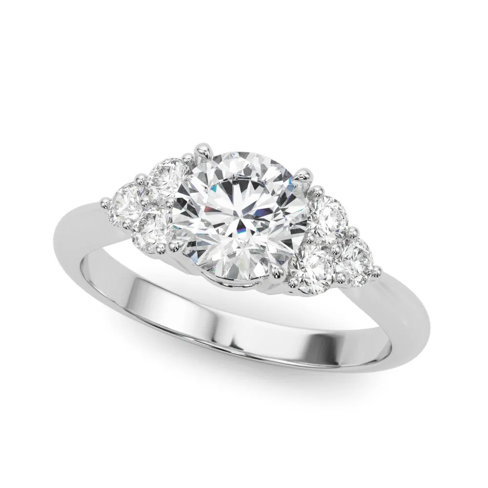 Radiant Cut Brilliant Diamond Cluster Accent Solitaire Ring with Prong Setting Platinum