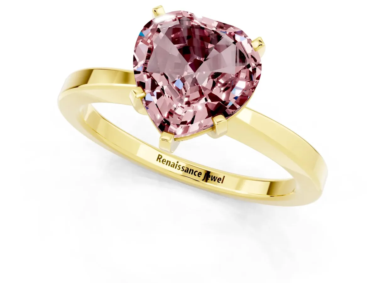 Heart Cut Morganite Solitaire Engagement Ring with Classic Band and Four-Prong Setting Yellow gold