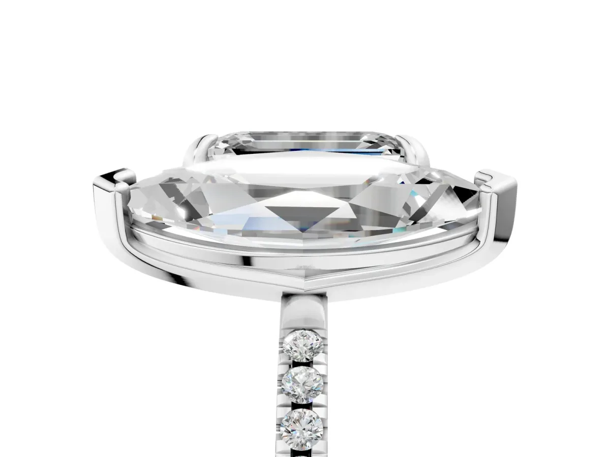 Emerald and Marquise Toi Moi Ring with Prong Setting and Micro Pave Band Silver