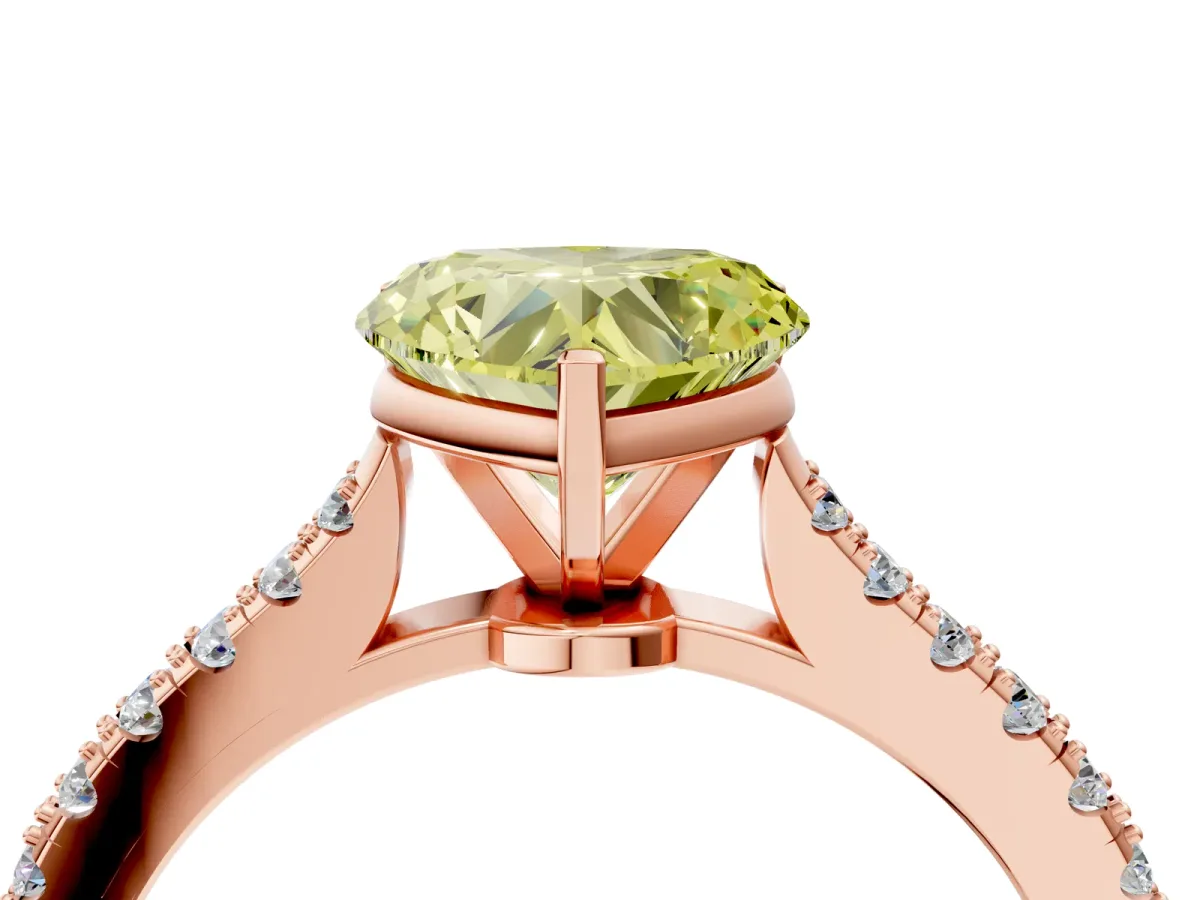 Fancy Yellow Heart Cut Cut Solitaire Diamond Engagement Ring with Pave Band and Four-Prong Setting Rose gold