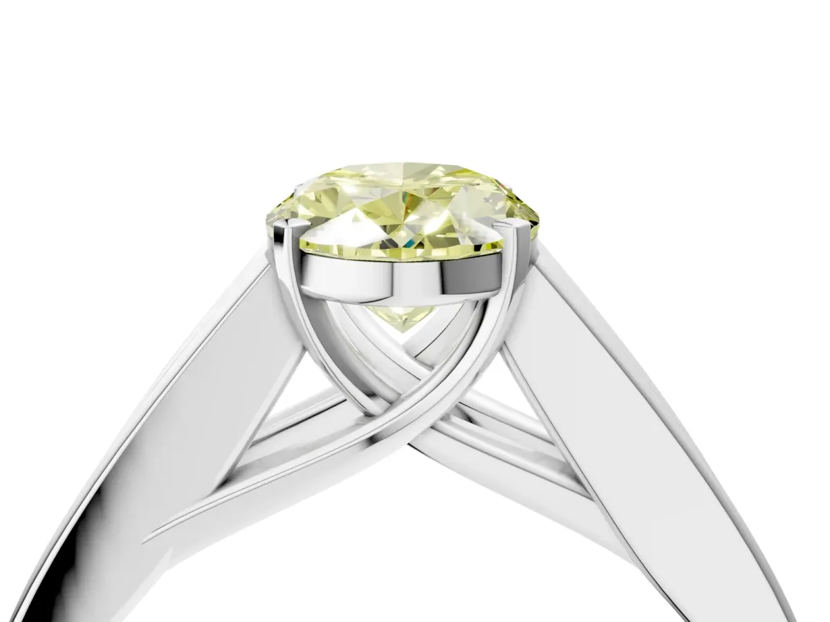 Fancy Yellow Oval Cut Cut Channel Set Solitaire Ring with Four-Prong Setting White gold
