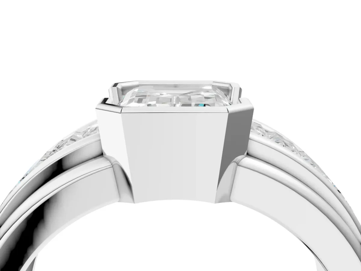 Emerald Cut Diamond Side Stone Engagement Ring White gold