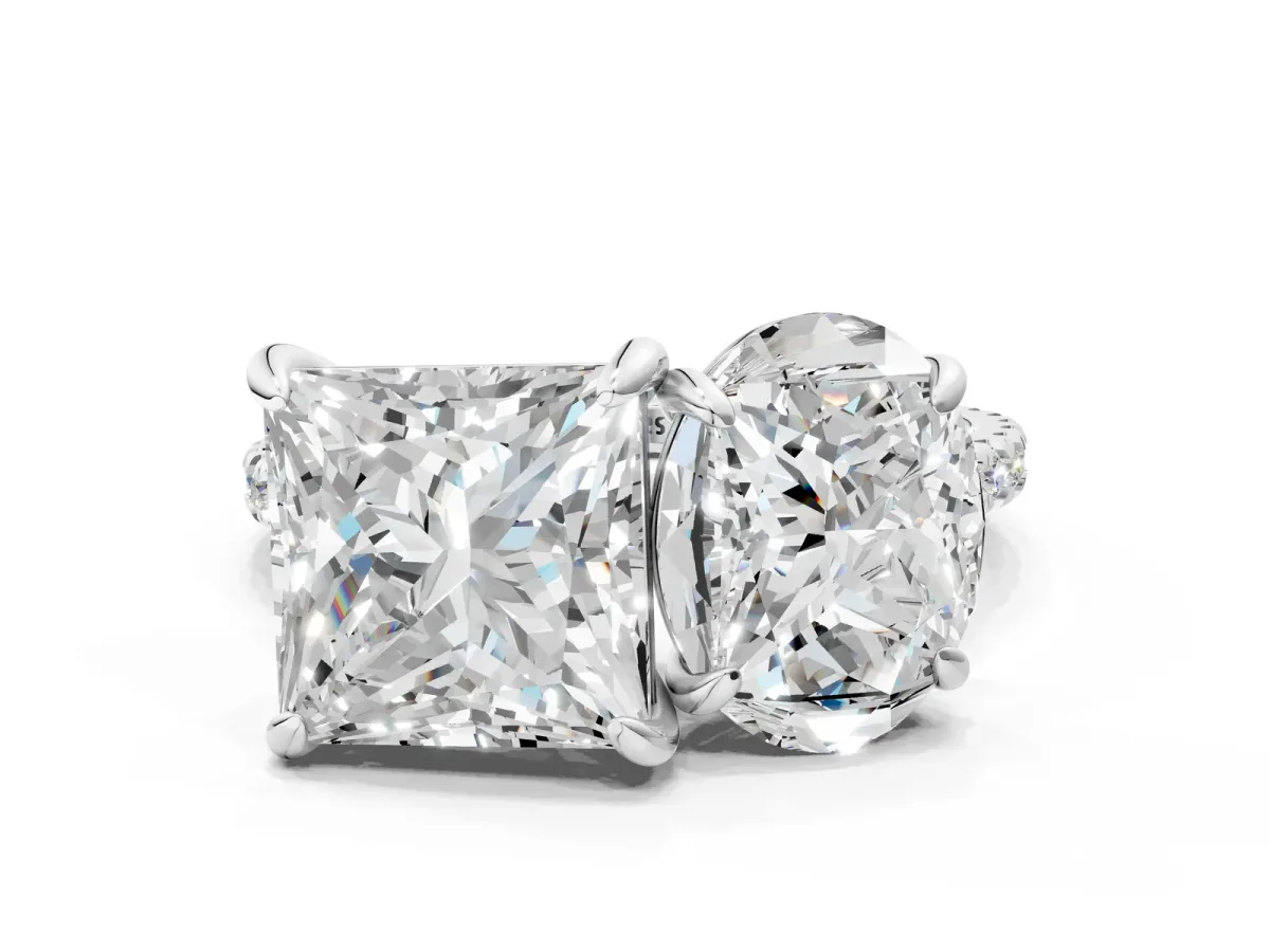 Oval and Princess Toi Moi Ring with Prong Setting and Micro Pave Band Silver