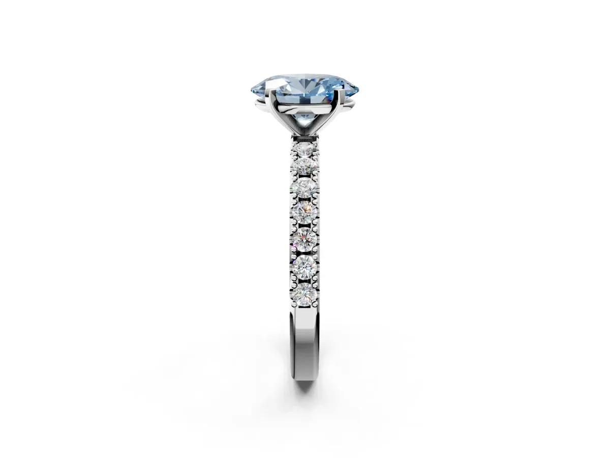 Fancy Blue Oval Cut Diamond Solitaire Pavé Band with Four-Prong Setting White gold