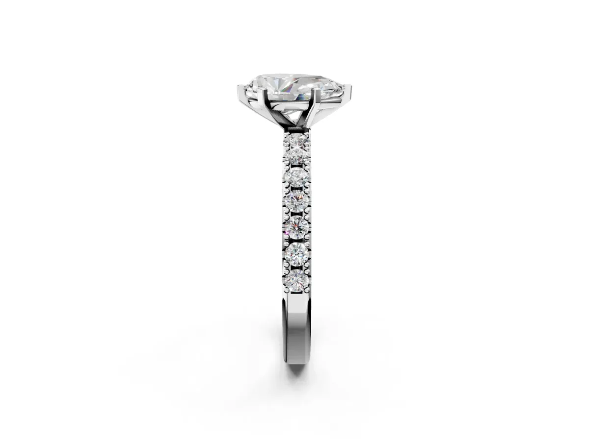 Pear Cut Diamond Solitaire Pavé Band with Four-Prong Setting Silver